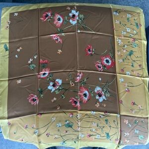 Vintage Teo Grimaldi Floral 100% Silk Scarf in Brown & Yellow